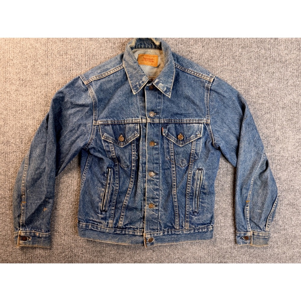 Vintage Levis 70506 0216 Denim Trucker Jacket Size 38 Blue Made in USA Workwear